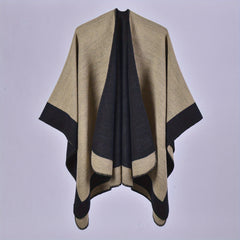 Striped Warm Shawl Large Windproof Cape for Women