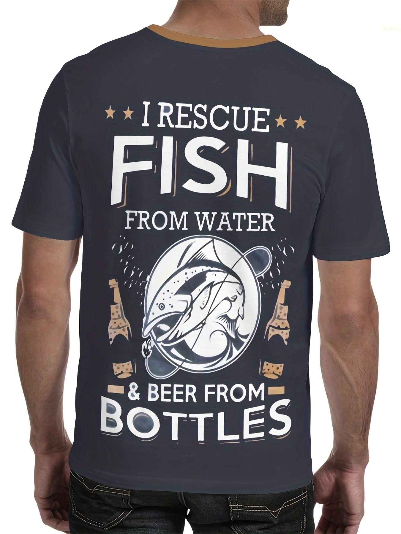 Men's Fish Graphic T Shirt Crew Neck Tee for Summer Outdoor Activities