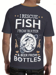 Men's Fish Graphic T Shirt Crew Neck Tee for Summer Outdoor Activities