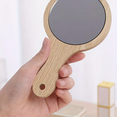 Handheld Cosmetic Mirror Beauty Salon Wooden Beauty Mirror