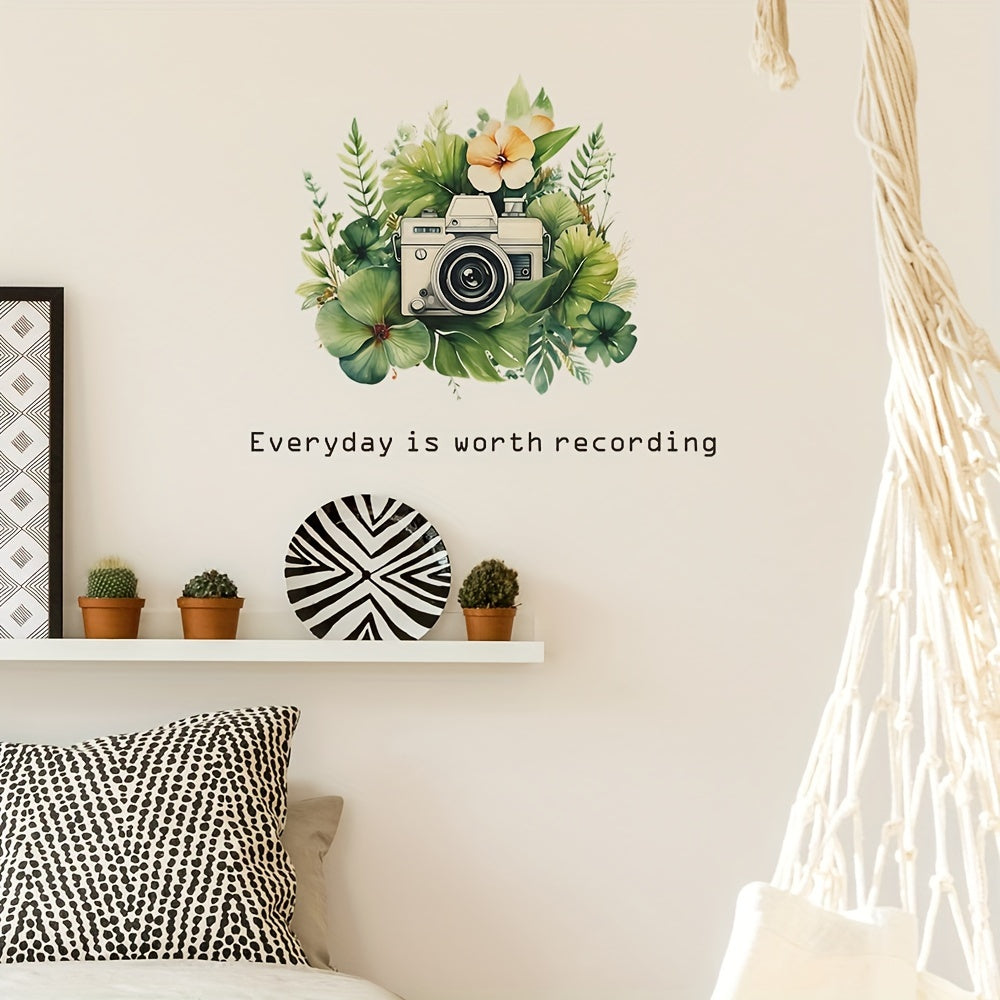 Green Leaves Camera Wall Sticker Removable Flowers Decal Boys Room Decor