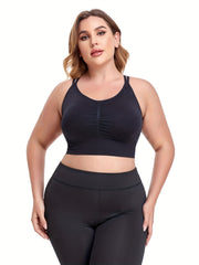 Sports Bra Solid Ruched Strappy Crisscross Back Seamless Fitness Bra