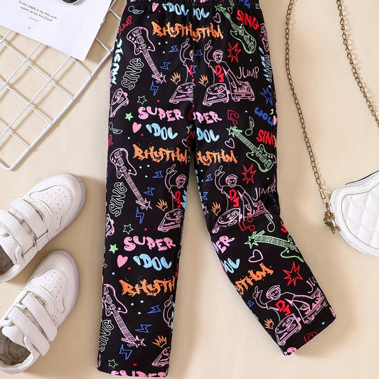 Girls' Graffiti Style Leggings for Spring Fall