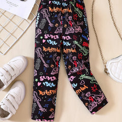 Girls' Graffiti Style Leggings for Spring Fall