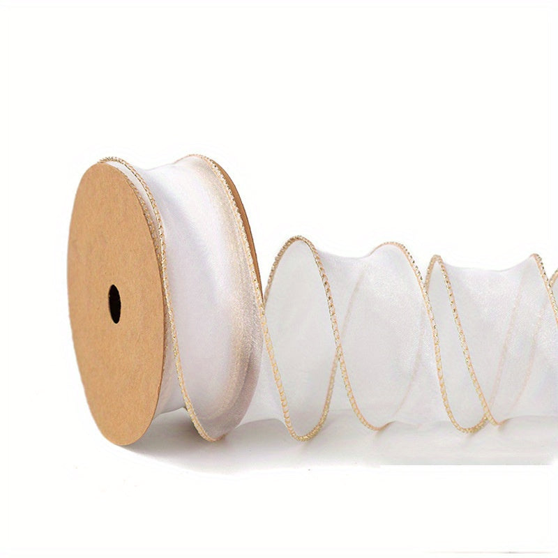 1m Transparent Organza Chiffon Ribbons with Golden Edges