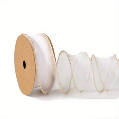 1m Transparent Organza Chiffon Ribbons with Golden Edges