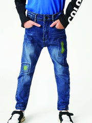 Boys Casual Vintage Denim Jeans Ripped Patch Straight Leg Pants