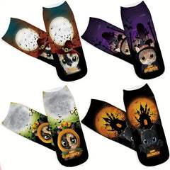 4 Pairs 3D Cat Print Socks Comfy & Halloween Low Cut Socks