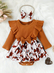 2pcs Baby Girls Christmas Plaid Stitching Skirt Romper Set