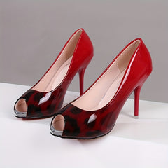 Leopard Print Stiletto Heels Open Toe Dress Shoes
