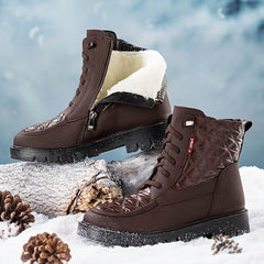 Women's Quilted Snow Boots Round Toe Lace Up Ankle Boots