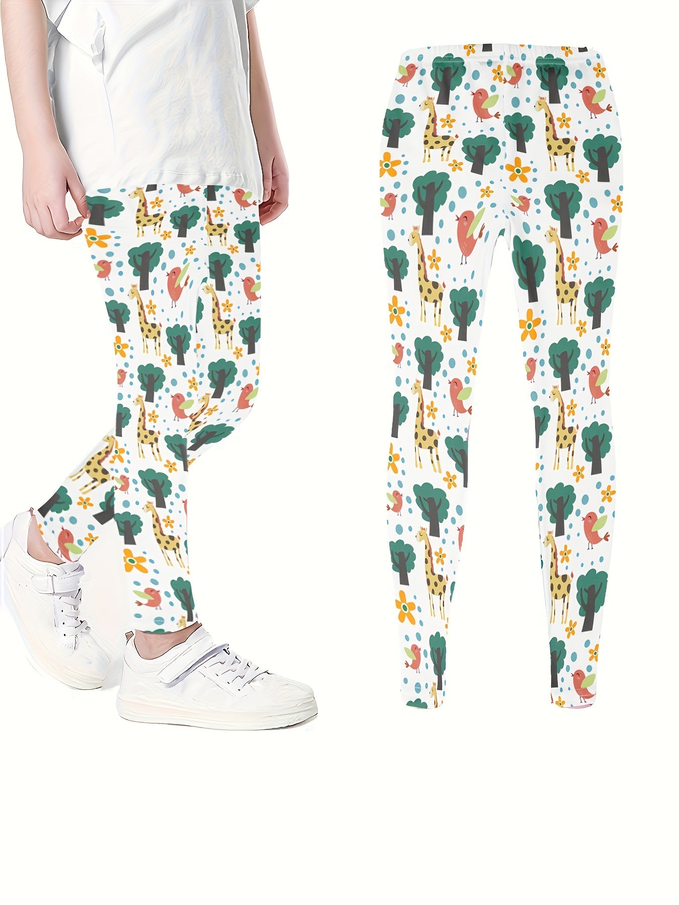 Cartoon Rainbow Print Skinny Leggings, Soft Comfy Tights Pants