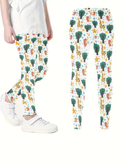 Cartoon Rainbow Print Skinny Leggings, Soft Comfy Tights Pants
