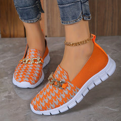 Women's Chain Decor Sneakers Slip On Houndstooth Pattern Shoes