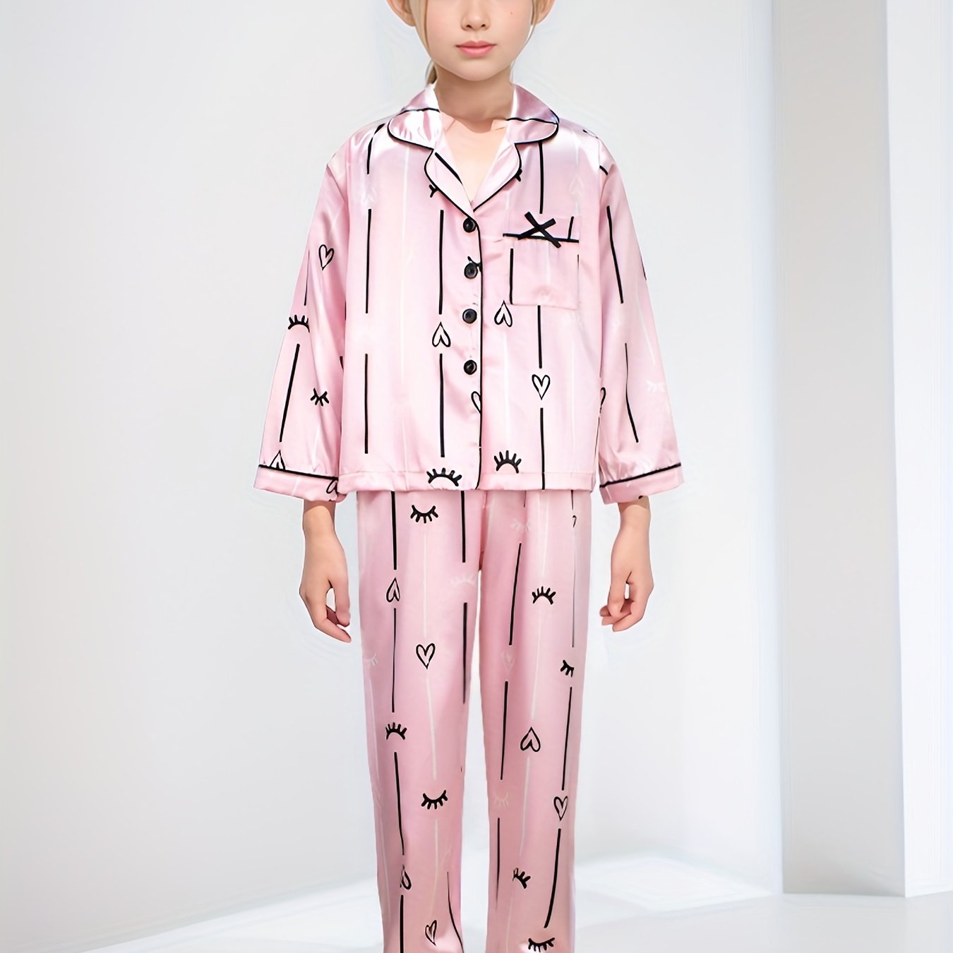 Girls Long Sleeve Pajama Set with Print