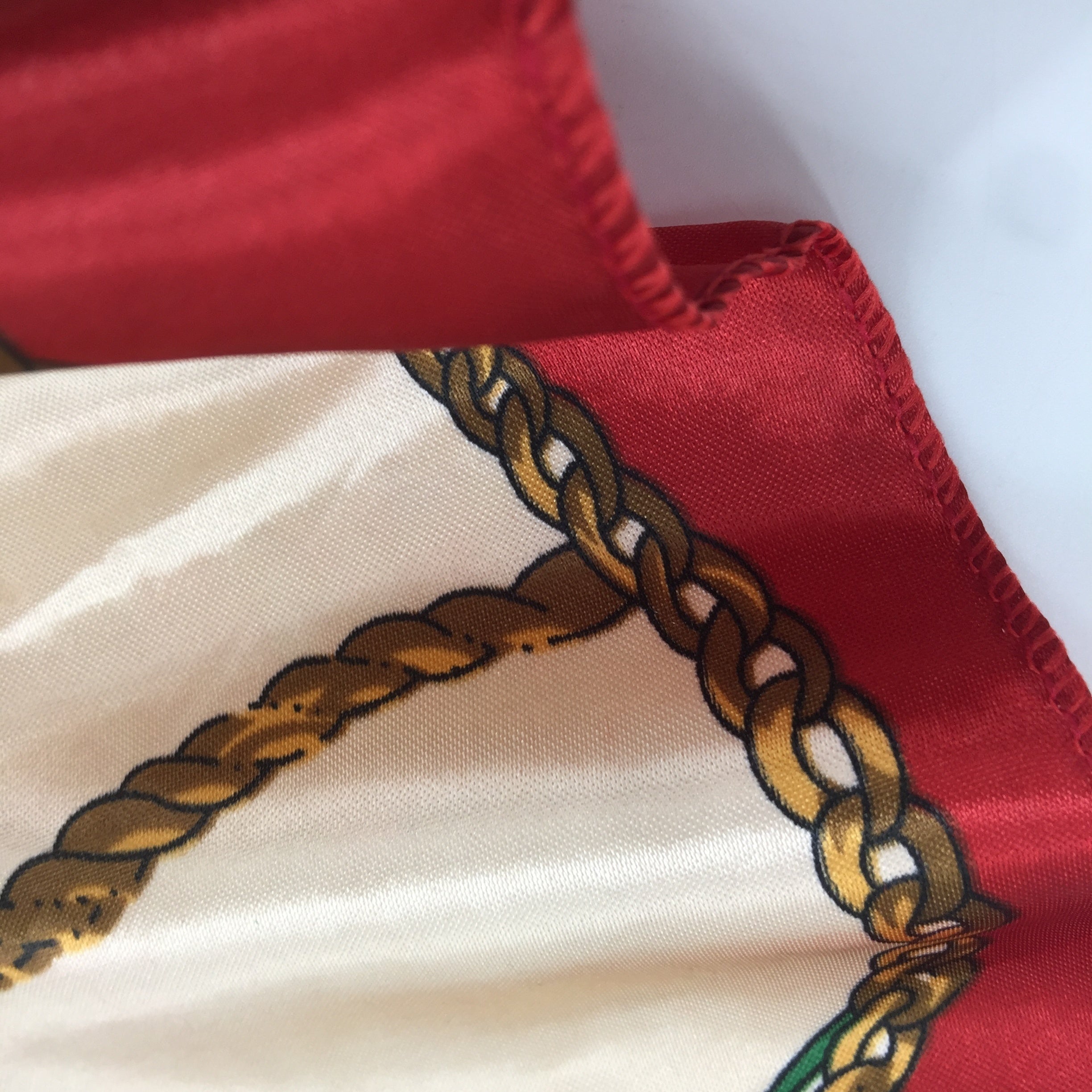 Vintage Chain Print Red Satin Scarf Neckerchief Hair Wrap
