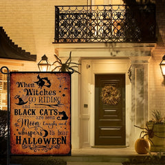 Halloween Garden Flag Double Sided Witches Go Riding 'tis Near Halloween 30x45cm