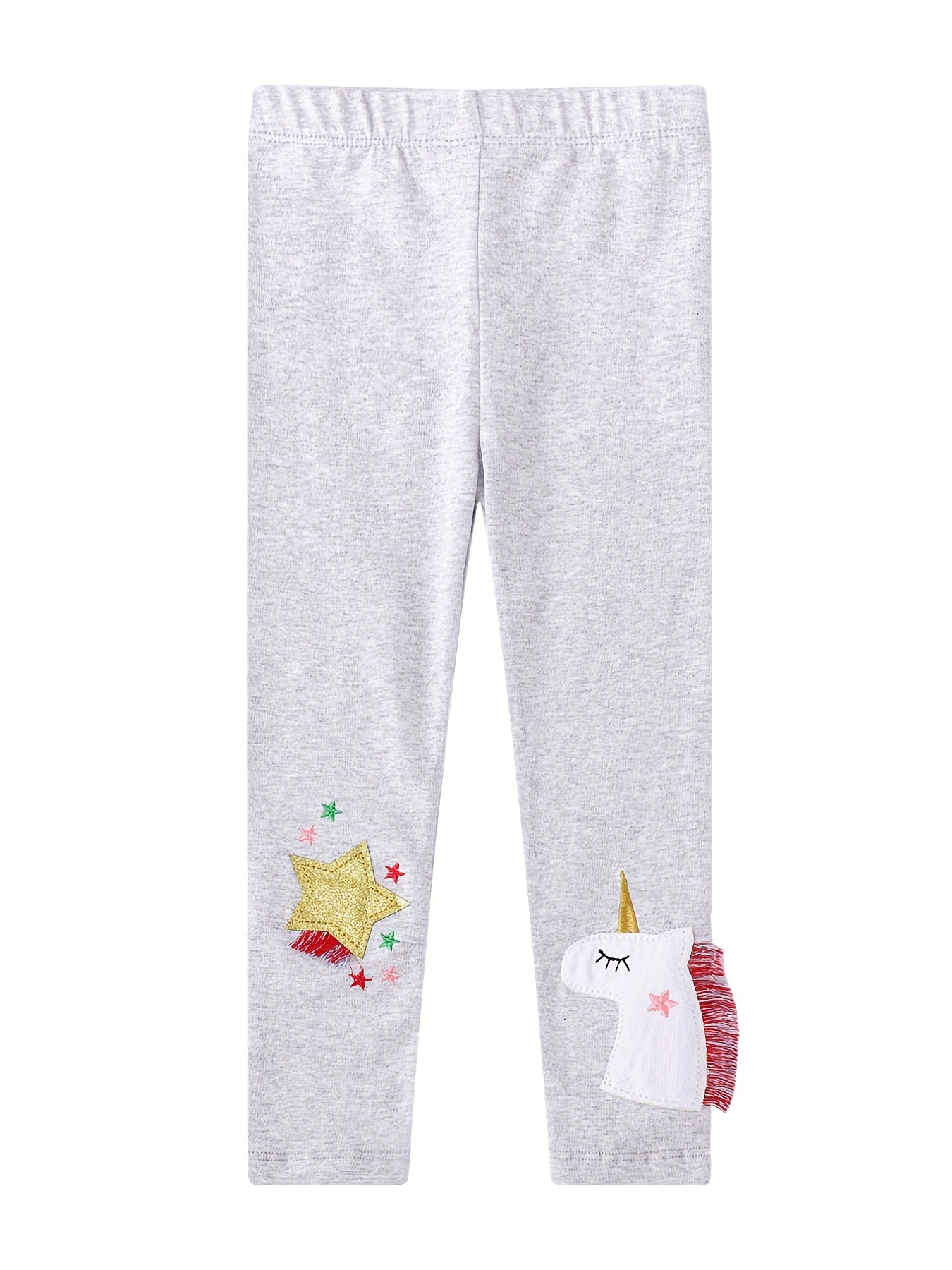 Girls Unicorn Star Leggings Soft Cotton Embroidered Slim Fit