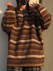 Striped Drop Shoulder Sweatshirt Casual Crew Neck Pullover