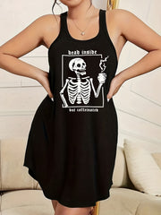 Halloween Skull & Coffee Print Lounge Dress