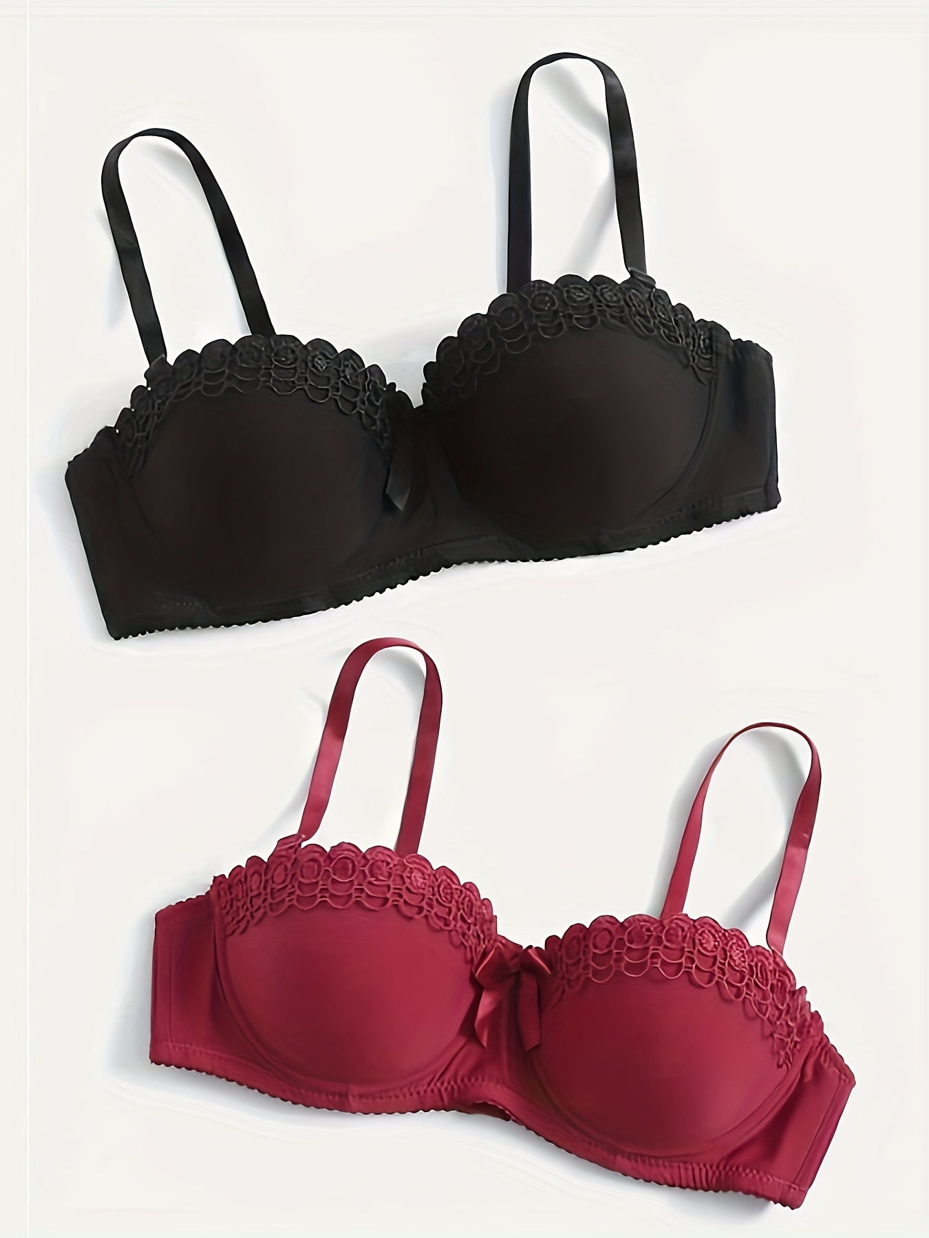2pcs Lace Push Up Bras Comfy Bow Tie Bra Women's Lingerie & Underwear