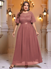Sequin Lace Flutter Sleeve Maxi Bridesmaid Dress