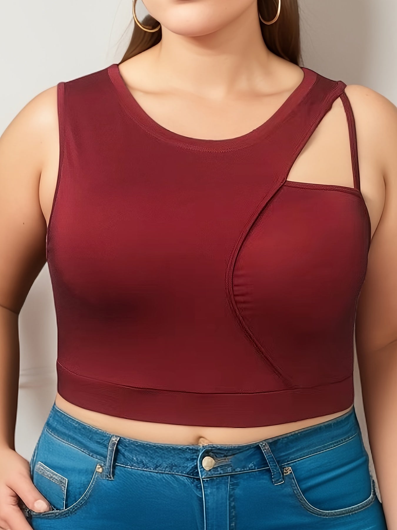Sports Bra Women's Plus Solid Cut Out Round Neck Fitness Bra