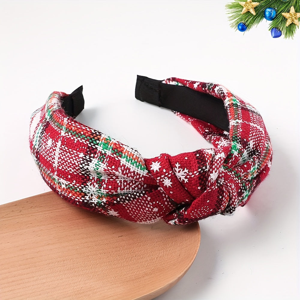 Christmas Style Knotted Headband Snow Plaid Holiday Party Hair Accessory