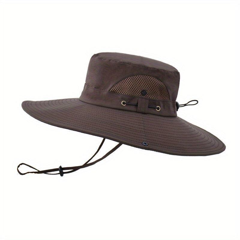 Breathable Mesh Sides Wide Brim Bucket Hat With Chin Strap