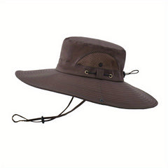 Breathable Mesh Sides Wide Brim Bucket Hat With Chin Strap