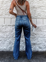 Distressed High Waist Bootcut Jeans Retro Denim Pants