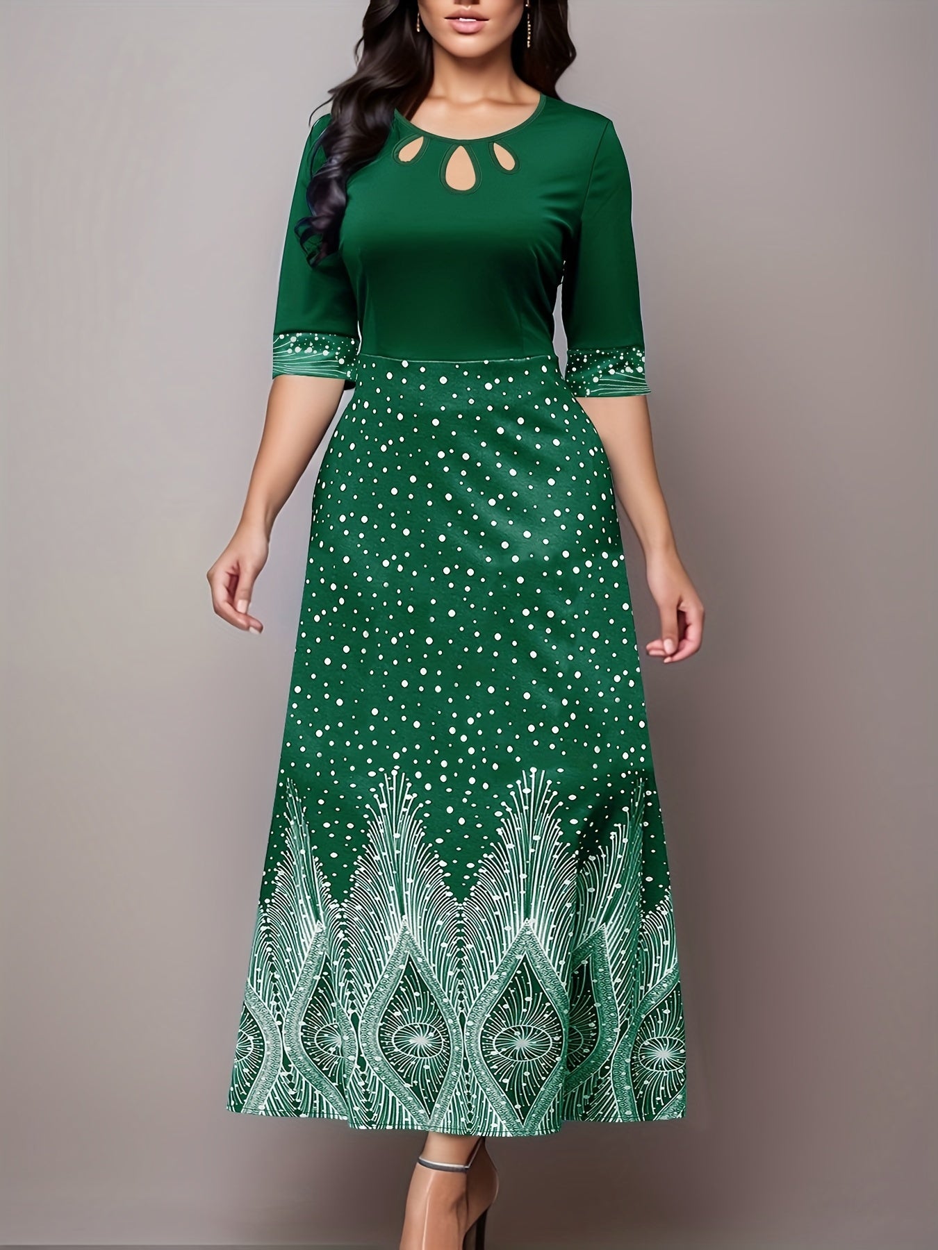 Floral Print Cut Out Dress Crew Neck Party Dress