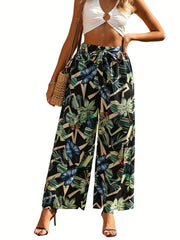 Boho Allover Print Wide Leg Pants with Tie Waist