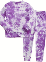 2pcs Tie Dye Kid's Pajama Set Long Sleeve Top & Pants