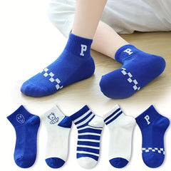5Pairs Boys Cartoon Bear Smile Face Crew Socks for Spring Autumn Summer