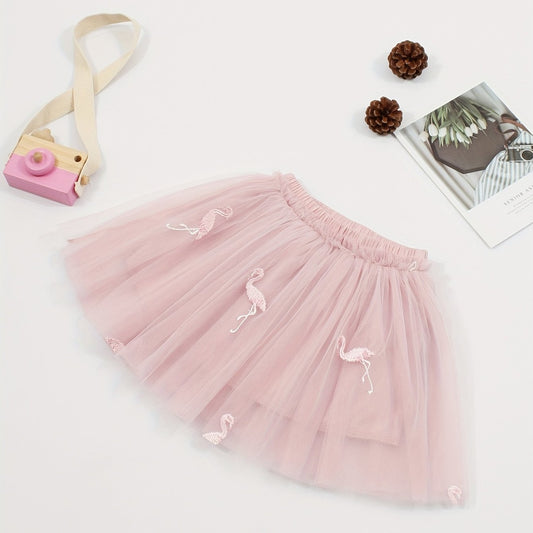 Flamingo Embroidery Tulle Tutu Skirt for Girls