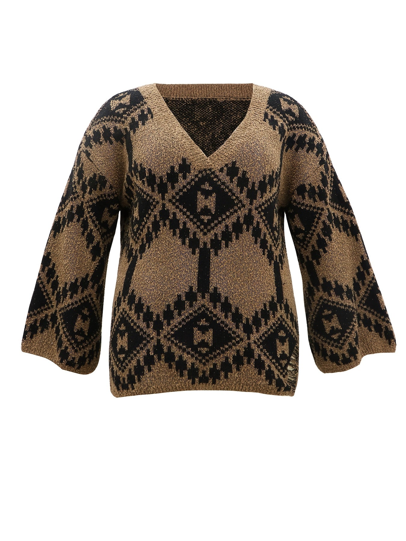 Geometric Print Sweater V Neck Long Sleeve Jumper