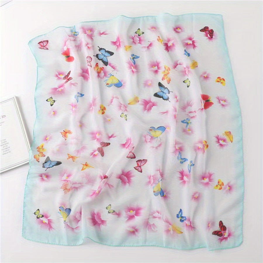 Butterfly Printed Square Scarf Silk Thin Headband Breathable Hair Wrap