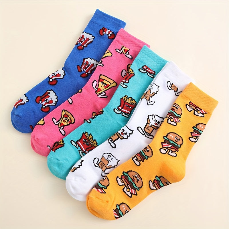 5 Pairs Cartoon Food Print Socks Women's Stockings