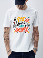 Cotton Halloween Print Men's Crew Neck Tshirt Casual Tees