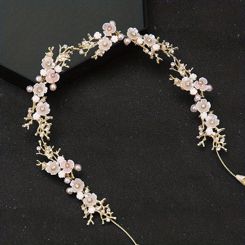 Faux Pearl Flower Hairband Tiara Rhinestone Bridal Headpiece