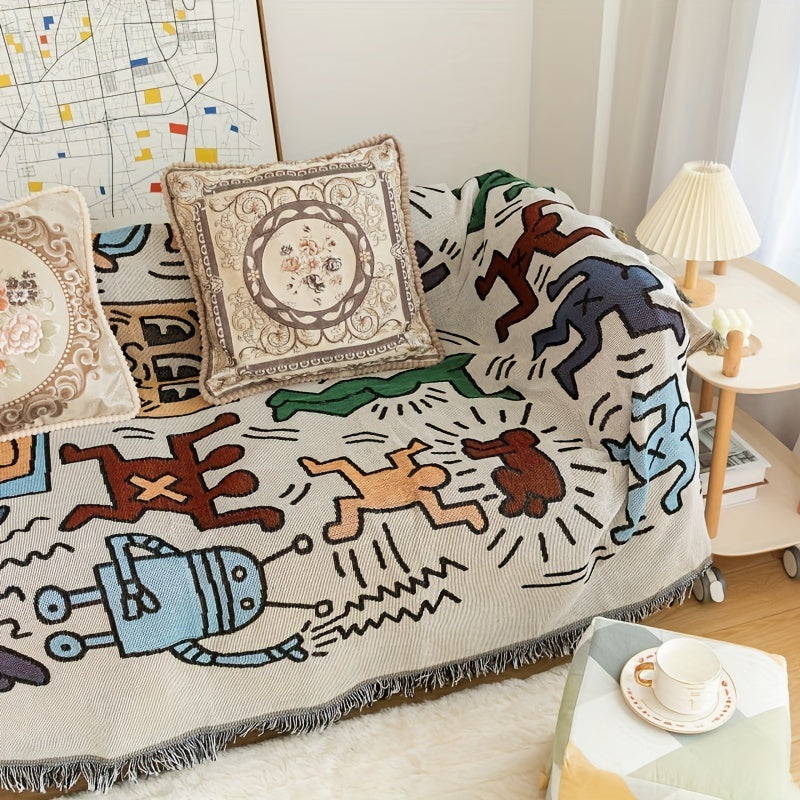 Graffiti Tassel Retro Blanket Outdoor Camping Decorative Blanket Throw Blanket