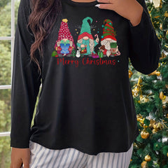 Women's Plus Size Gnomes & Graphic Long Sleeve Sleepwear Top