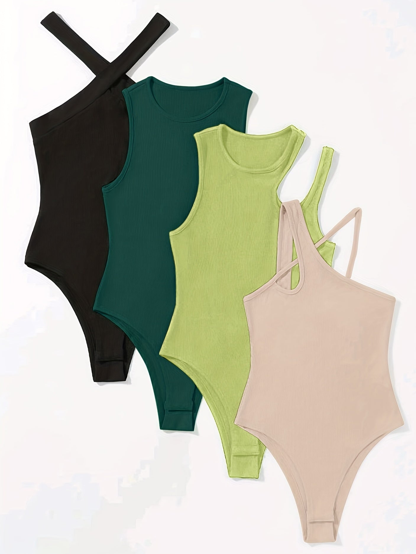 Ribbed Knit Bodysuit 4 Pack Sleeveless Sexy Casual Bodysuits