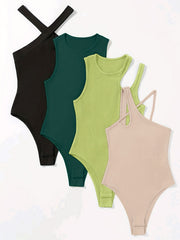 Ribbed Knit Bodysuit 4 Pack Sleeveless Sexy Casual Bodysuits