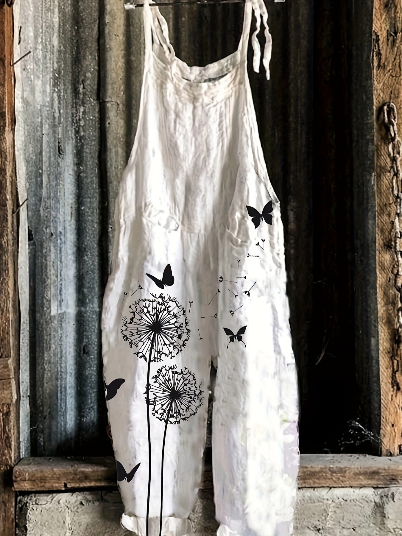Retro Butterfly Print Wide Leg Jumpsuit