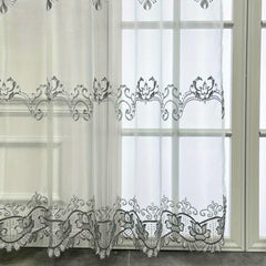 Grey Flower Embroidered Curtain for Home Decor
