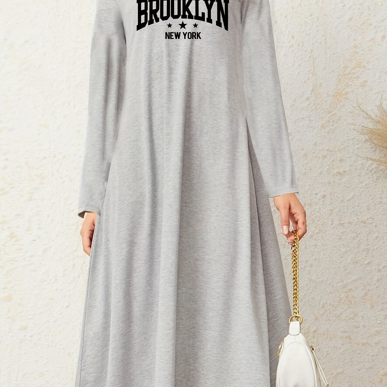 Plus Size Letter Print Long Sleeve Stretch Nightdress