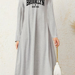 Plus Size Letter Print Long Sleeve Stretch Nightdress