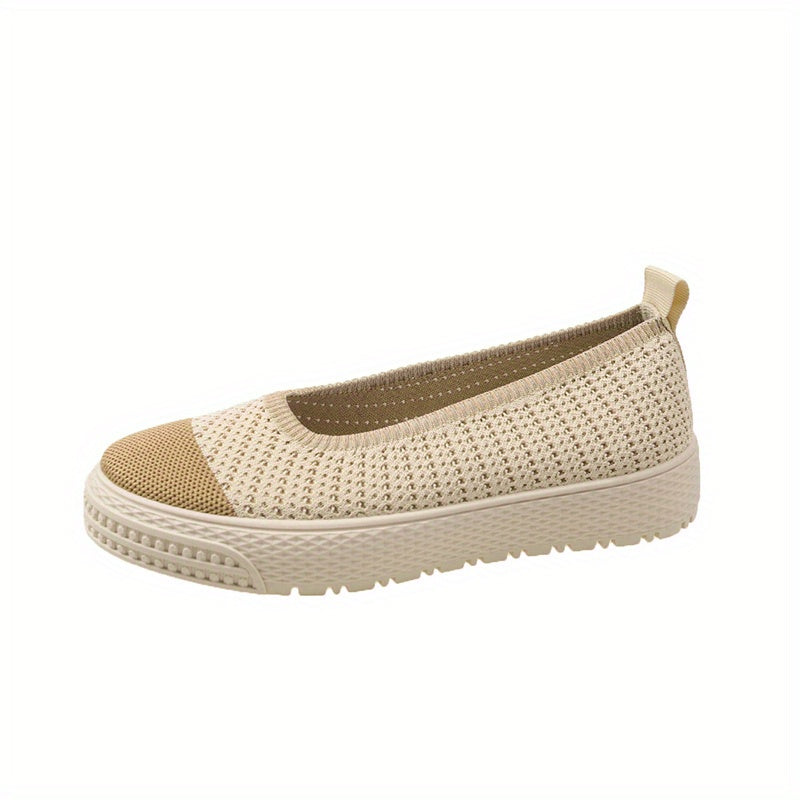 Women's Breathable Knit Platform Shoes Slip On Flat Comfortable Lightweight